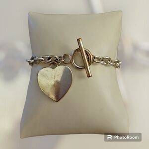 3/$30 Silvertone Charm Link Heart Coquette Toggle Tennis Bracelet